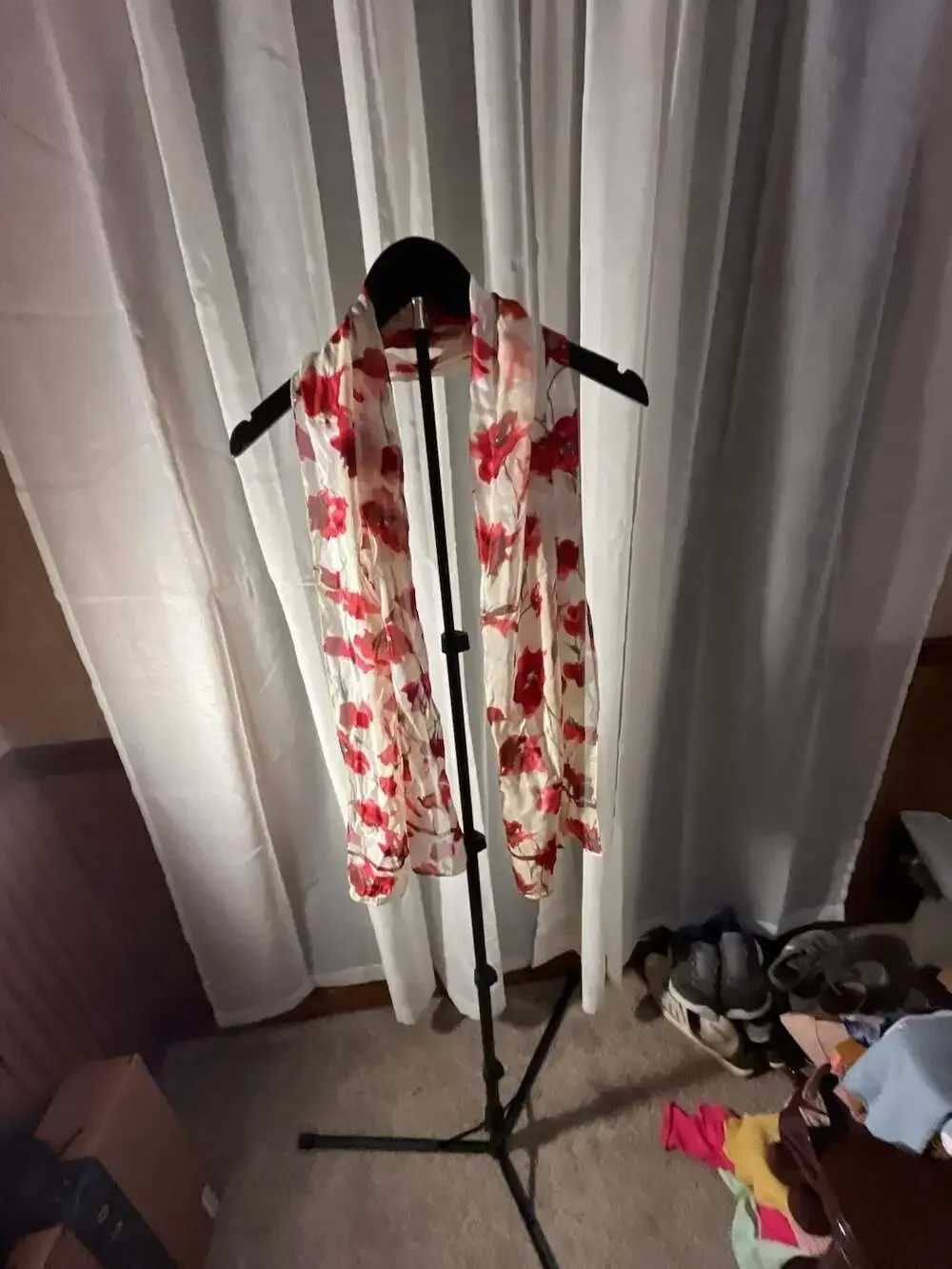 Wrapables® Lightweight silk  Poppy Floral Print Long Scarf, White